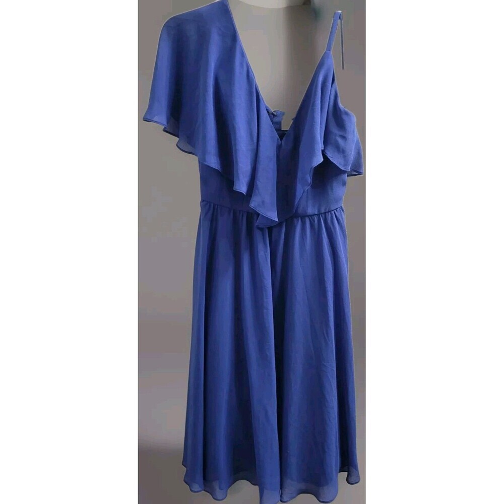 Dress The Population Claudia Midi Ruffle-Trim Dress in Sapphire Size XS